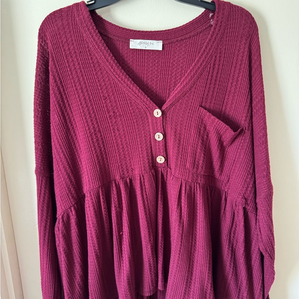 A Beautiful Soul by Altar’d State- Women's Burgundy Flowy Blouse - Picture 2 of 5